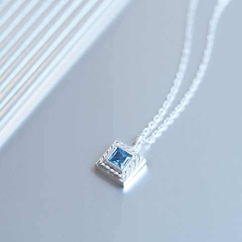 3日間限定10%OFF) Square アクアマリン ツイスト ネックレス シルバー925