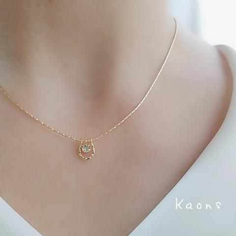 ネックレス　18kgpホースシューネックレス/クリスタルネックレス/華奢ネックレス/シンプルネックレス/オフィスネックレス/ゴールドネックレス/上品ネックレス/大人可愛いネックレス　