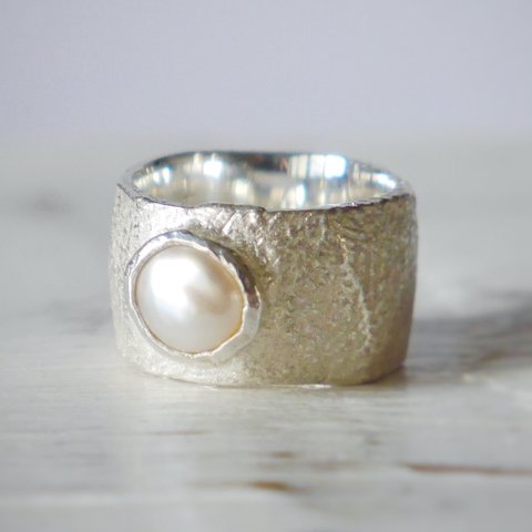 再販★simple wide pinky ring（sv＊baroque pearl）★シンプル★ワイド★シルバー★ピンキー★