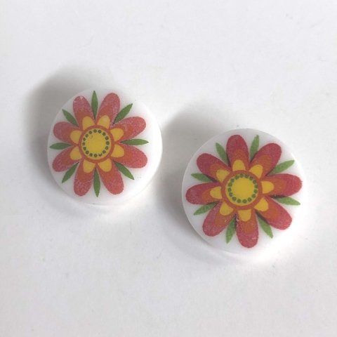 【SALE】 チェコ ガラスボタン ヴィンテージ 花柄 18mm 2個セット an-023