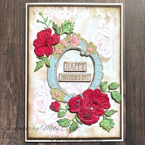 【母の日カード】ヴィンテージフレームと赤いお花のカード