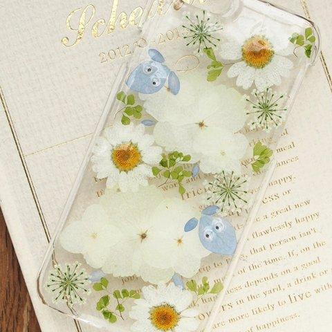 【#184】＊送料無料 ＊押し花スマホケース＊iPhoneケース押し花＊koko＊紫陽花・羊