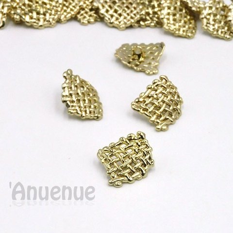 メタルボタン 22.5 x 20mm【 Gold square net 】3個