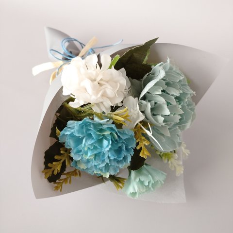 【ミニブーケ】 ブルー 花束 ブーケ  / さわやか  ニュアンスカラー  アーティフィシャルフラワー 花束 ブーケ  送別 母の日