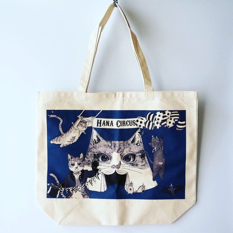【再入荷】HANA circus original　キャンバストートバッグ　Lサイズ　猫　はちわれ　キジトラ　黒猫　サーカス団