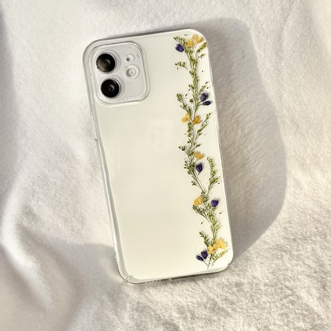 【kinmokusei no kaori】 押し花スマホケース　金木犀　iPhone14 13 12 7 8 SE2 スマホケース　android 全機種対応　ソフトケース　手帳型ケース　グリーン