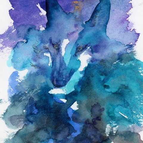 絵画『Watercolor wolf -Prudence』