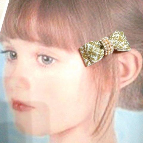 ウェディング　入学式【バレッタ】【アクセサリー】【ヘアゴム】　gold　　フォーマル　りぼん　ヘアアクセ　ヘアアクセサリー