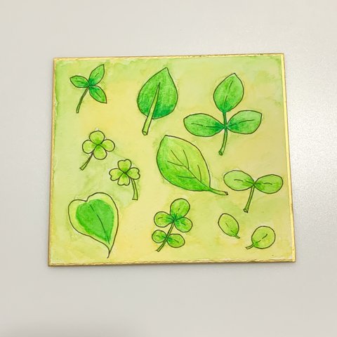 水彩イラストで描く葉っぱの詰め合わせ🍀　　イラスト色紙 インテリア  ギフト 
