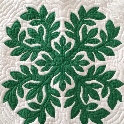 ハワイアンキルト クッションカバー G白×緑