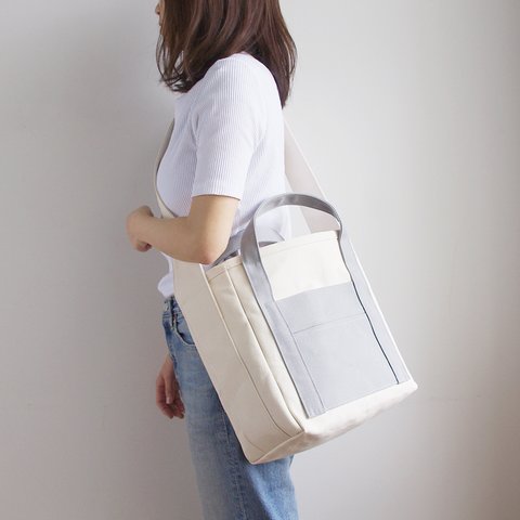 ZUCC SHOULDER TOTE BAG（キナリ×ライトグレー）