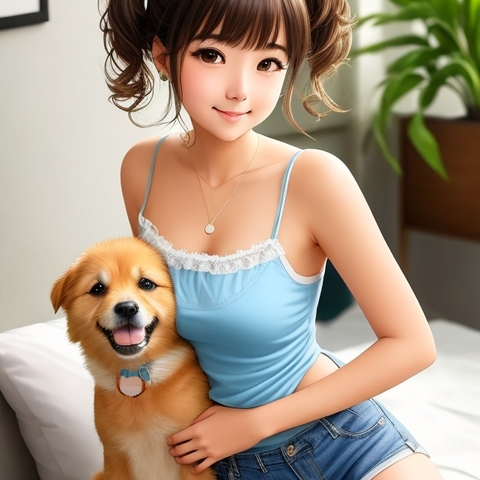 スマホ壁紙　犬と女の子