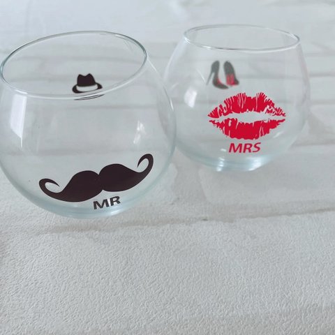 Mr&Mrs ガラスコップ２個セット