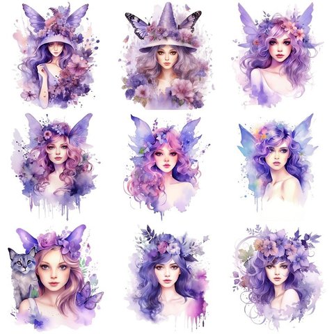 紫　美しい美人　蝶姫　女の子達♡フレークシール