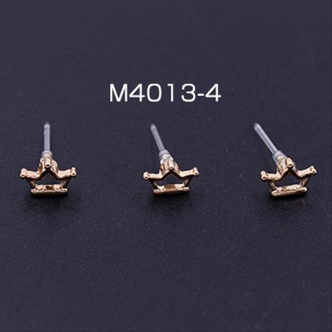 M4013-4 12個  樹脂ピアス 王冠 6×8mm クリア/ゴールド 3×【4ヶ】