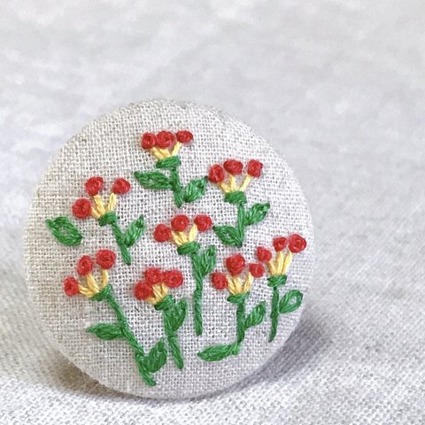 刺繍ブローチ サンプラー(フラワー) ヘアゴム可 くるみボタン　送料無料