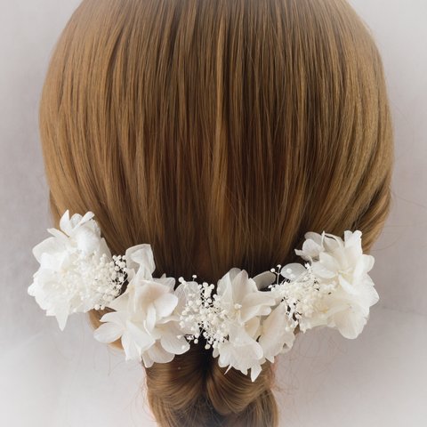【ヘアブーケ】ホワイト&ホワイト　髪飾り　ヘアパーツ　プリザーブドフラワー　