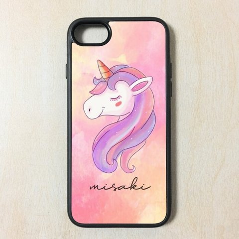 オーダーメイド 名入れ 名前入れ 文字入れ iPhone ケース unicorn ユニコーン ゆめかわ ピンク