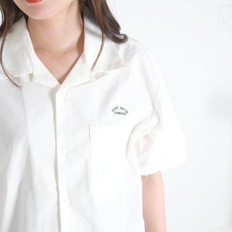 オープンカラーシャツ　半袖　オフホワイト/ユニセックス