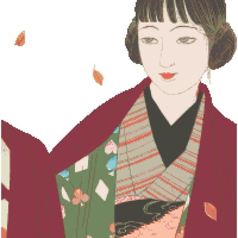 山川秀峰 婦女四題「秋」 クロスステッチ刺繍図案