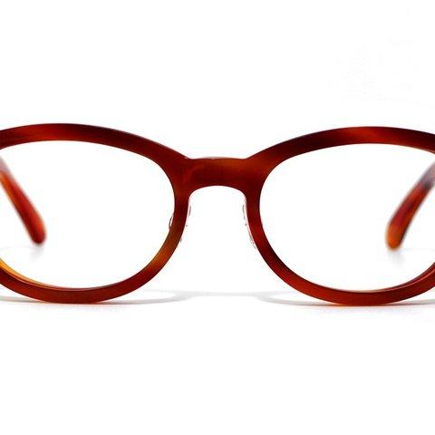 赤と茶色マーブル生地のセルロイドメガネ068-FF