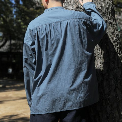 フレンチギャザーシャツ　タイプライターヴィンテージコットン100%　メンズ　ユニセックス　3(L)サイズ　日本製