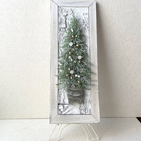 シャビーフレームのクリスマスツリー🎄プリザーブドリ  ーフ 花ブリザード 高さ40cmウッドフレーム クリスマス プレゼント  クリスマスツリー 壁掛け ギフトシャビーフレーム サプライズ  