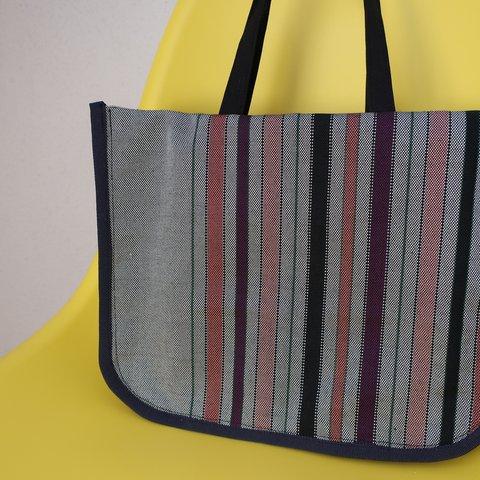 紬の縞柄　帯バッグ　～着物リメイク～　obi kimono bag
