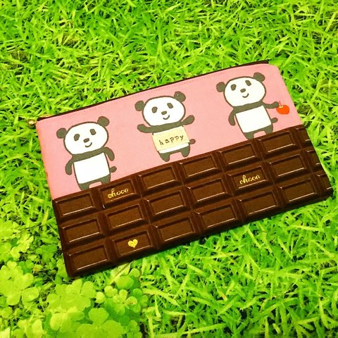 パンダさんとチョコレートのポーチ(Ｍ)　ピンク