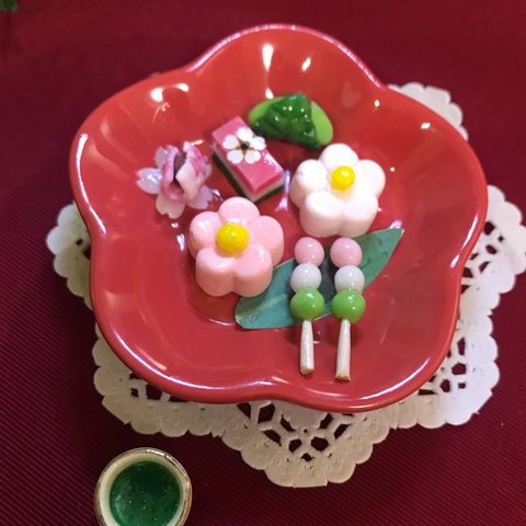 ミニチュアフードお花見にどうぞ！春のスイーツ　お茶セット