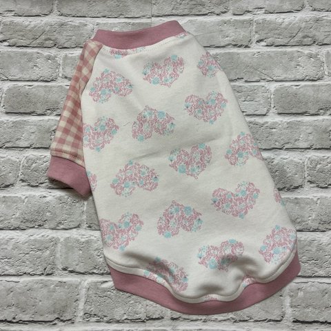 pink precious hearts＆Gingham check Ｔシャツ  Ｓ