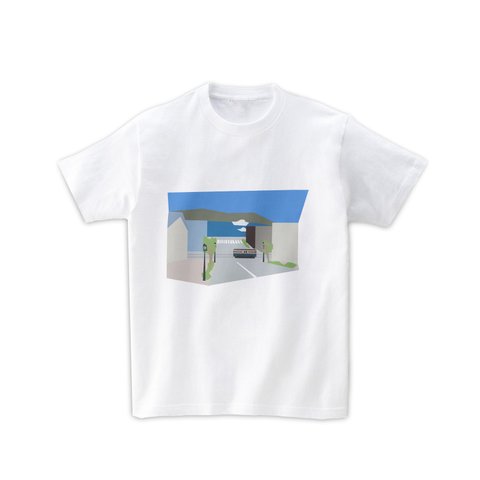 電車Ｔシャツ-函館の坂から望む海（白）