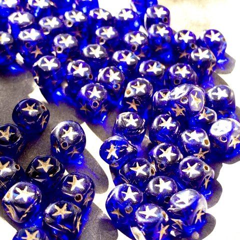 【6コセット】#czech beads#チェコビーズ　🎲dice 6㍉irregular shape cobalt blue/bronze