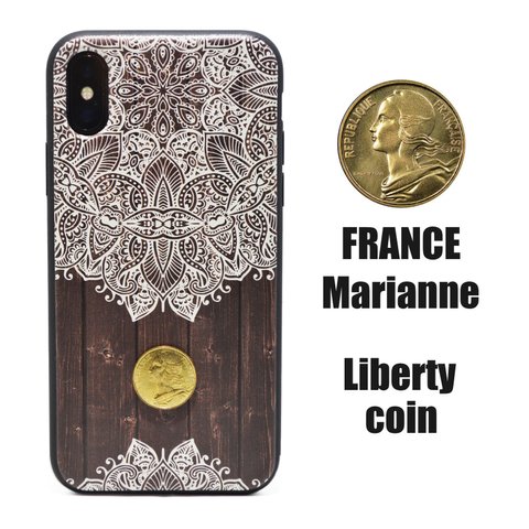 《Marianne》メヘンディ＆フランスヴィンテージコイン  iPhoneX / iPhone10 レザーケースフルカバー