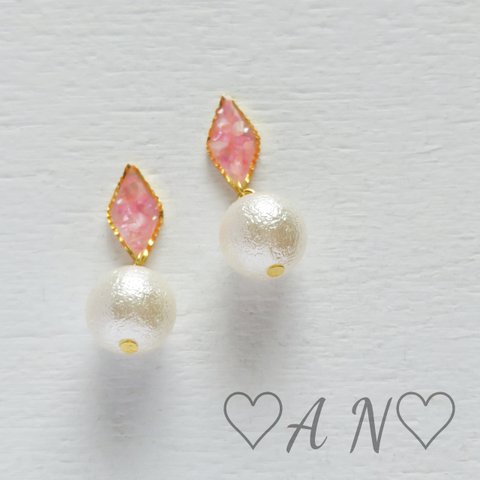 🌸桜色ダイヤとパールのピアス　クリップ/ノンホールピアス