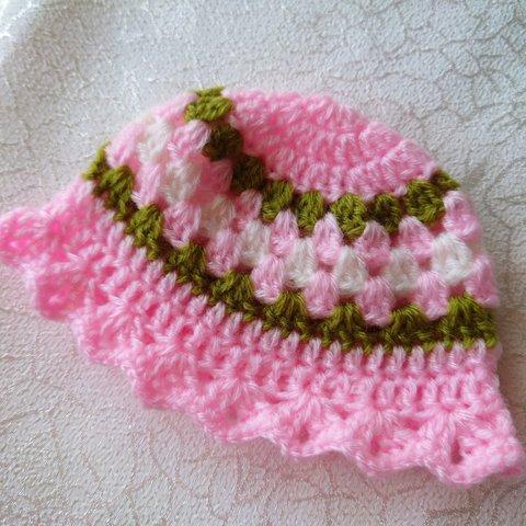 ブライス＆アイシードール用　ニット帽子　ピンク　手編み