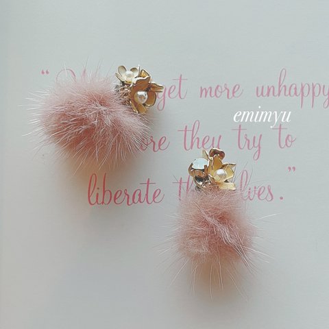 1点限定品！！Elegant Flower Pink fur Pierce