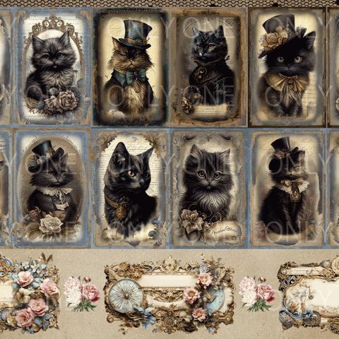 デザインペーパー　ANTIQUE CAT BLACK コラージュシート