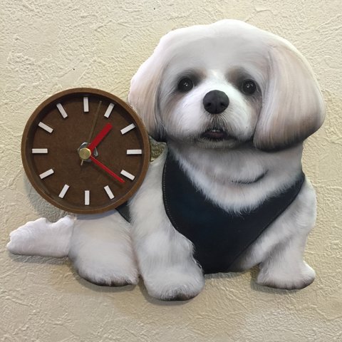 ワンちゃん時計　3D  リアル 立体 オーダー　ペット　時計　似顔絵　愛犬　犬グッズ　壁掛時計　かわいい時計　似顔絵時計　立体時計　手作り時計　送料無料　プレゼント　サプライズ