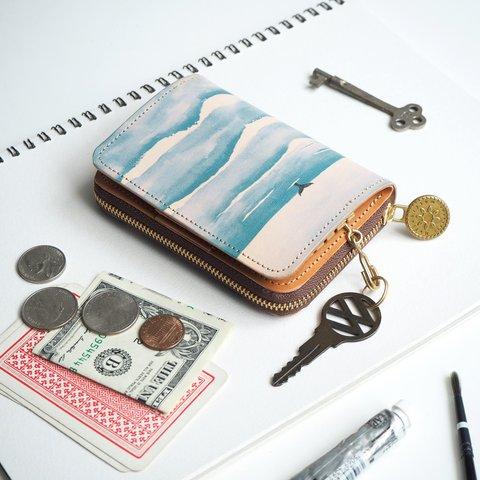 キーウォレット [ 小さい 財布 + キーケース ]（ウェーブ）牛革  レディース メンズ コンパクト 海