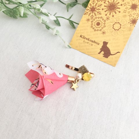 【SALE】花柄スカーフ【ピンク】ポニーフック