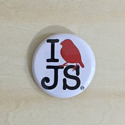 文鳥缶バッジ 「I LOVE JS」