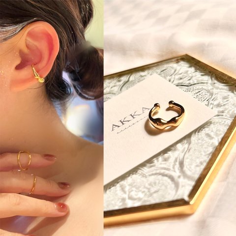 Vintage wave hoop earcuff 1pac   ヴィンテージ風フープイヤーカフ一個売り　　　大人上品イヤーカーフ大ぶり個性的フープイヤリングフープピアスお洒落