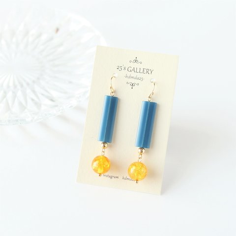 Vintage Blue×Orange 大ぶり イヤリング・ピアス