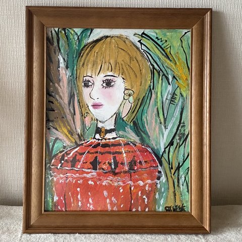 絵画 。壁掛け絵☆【きれいな女性ときれいな緑の植物】