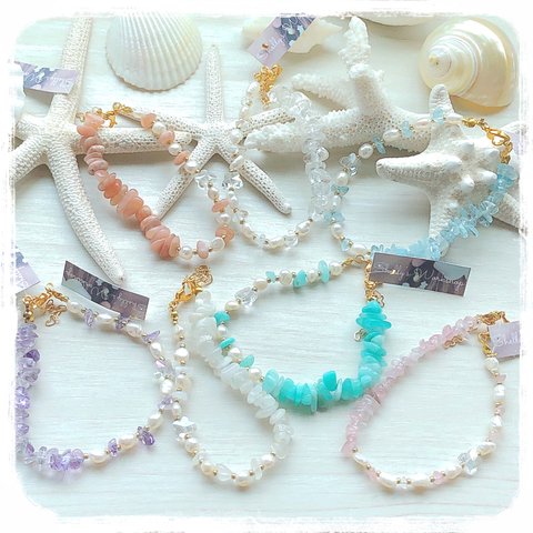 bracelet 天然石 × パール × バタフライ ブレスレット ~ ハワイアン マーメイド ジュエリー ~ 海を感じる ~