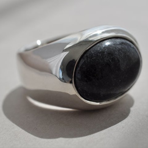 【SILVER925】ブラックジェイド　ボリュームリング　Black Jade Signet Ring