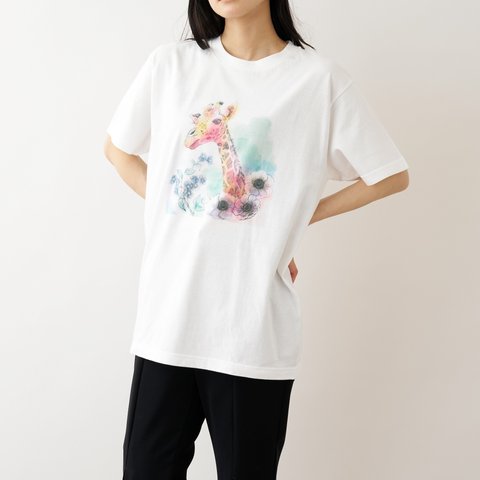 水彩のキリン Tシャツ