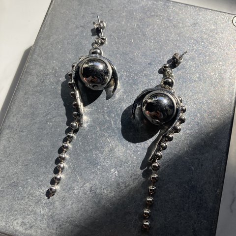 【ハンドメイド】チェーン×シルバーパーツピアス