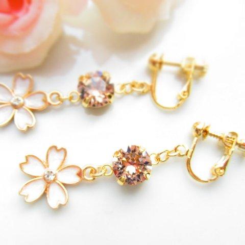 jewelry of flower～サクラ～【イヤリング】Vローズ　ゆらゆら揺れる  イヤリング/  スワロフスキーイヤリング